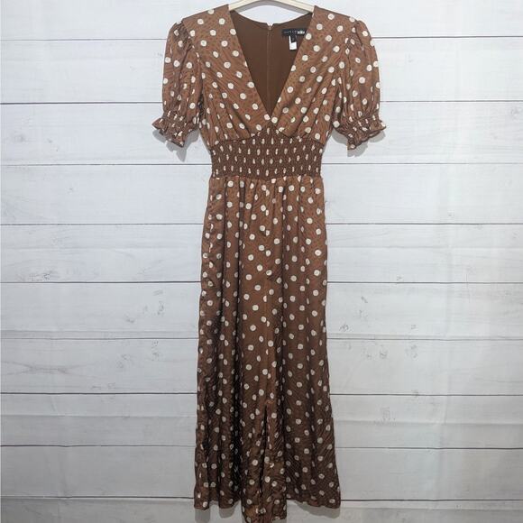 Slate & Willow Sketched Polka Dot Wide Leg Crop Jumpsuit Brown Women's Size 2 - Picture 5 of 14